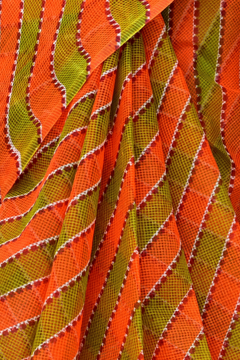 Orange-Green Handloom JP Munga Doria Cotton Saree 15603