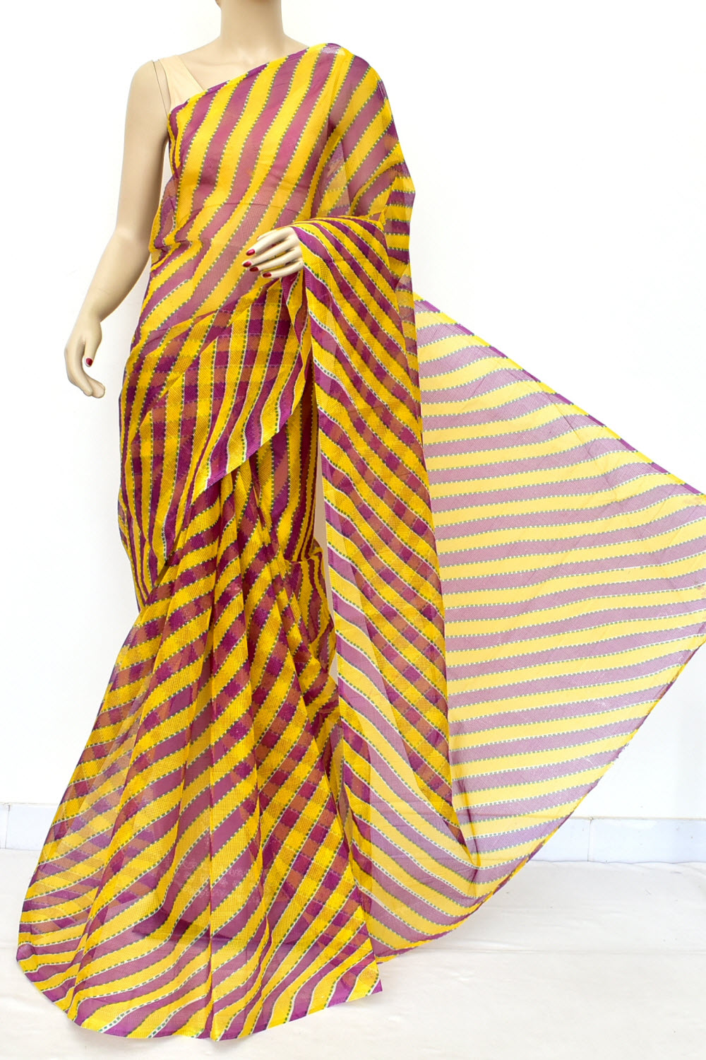 Yellow-Magenta Handloom JP Munga Doria Cotton Saree 15604