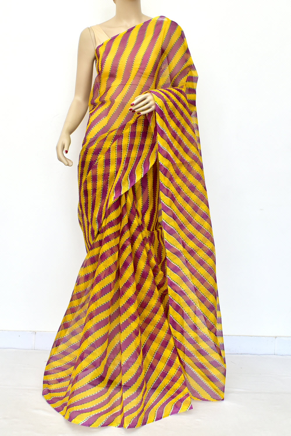 Yellow-Magenta Handloom JP Munga Doria Cotton Saree 15604