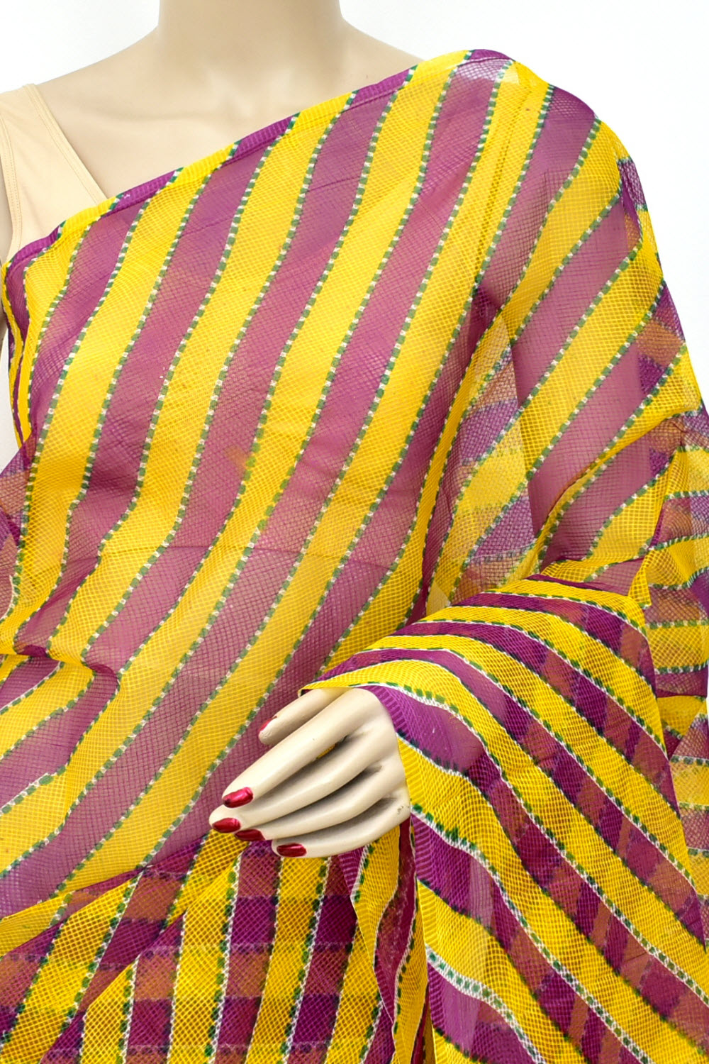 Yellow-Magenta Handloom JP Munga Doria Cotton Saree 15604