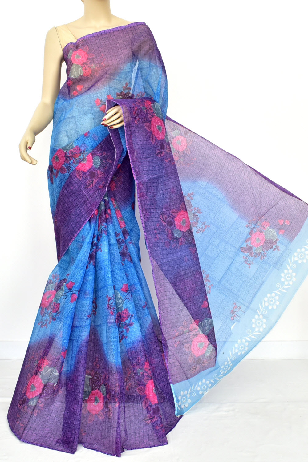 Purple-Blue Handloom Kota Doria Cotton Saree 15607