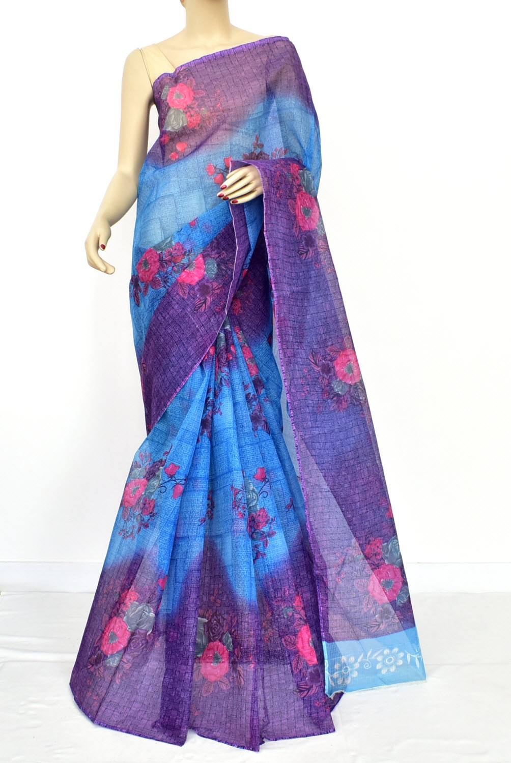Purple-Blue Handloom Kota Doria Cotton Saree 15607