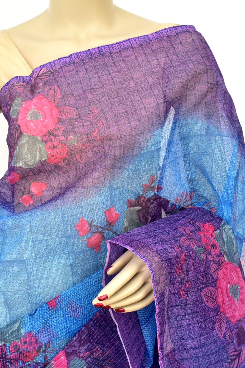Purple-Blue Handloom Kota Doria Cotton Saree 15607