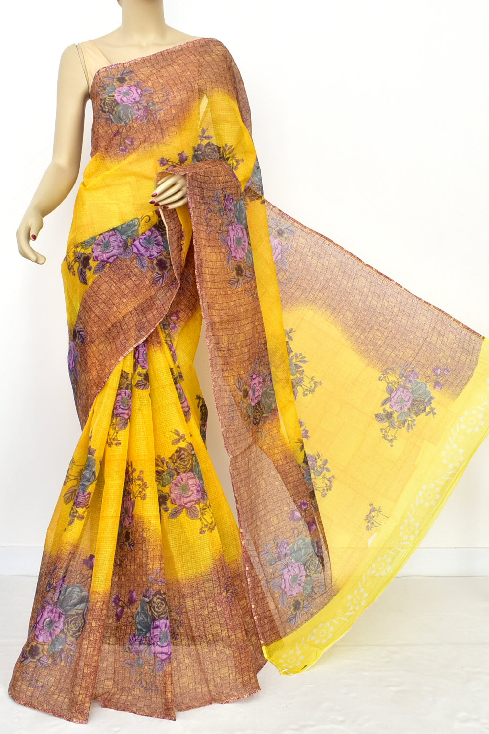 Yellow Handloom Kota Doria Cotton Saree 15608
