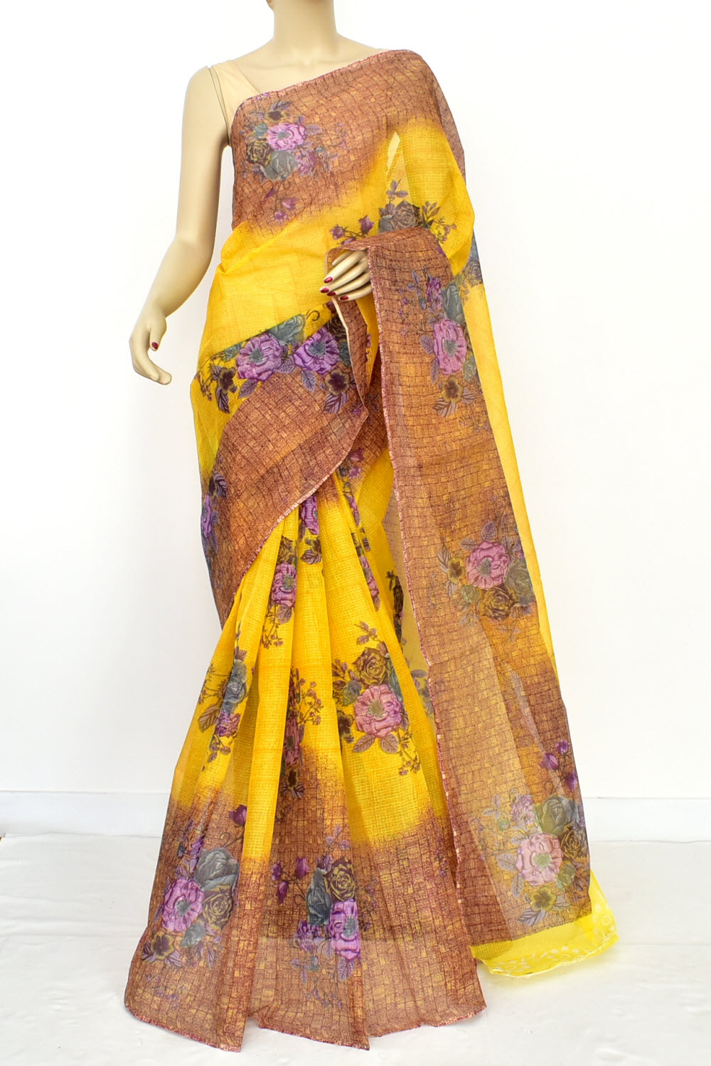 Yellow Handloom Kota Doria Cotton Saree 15608