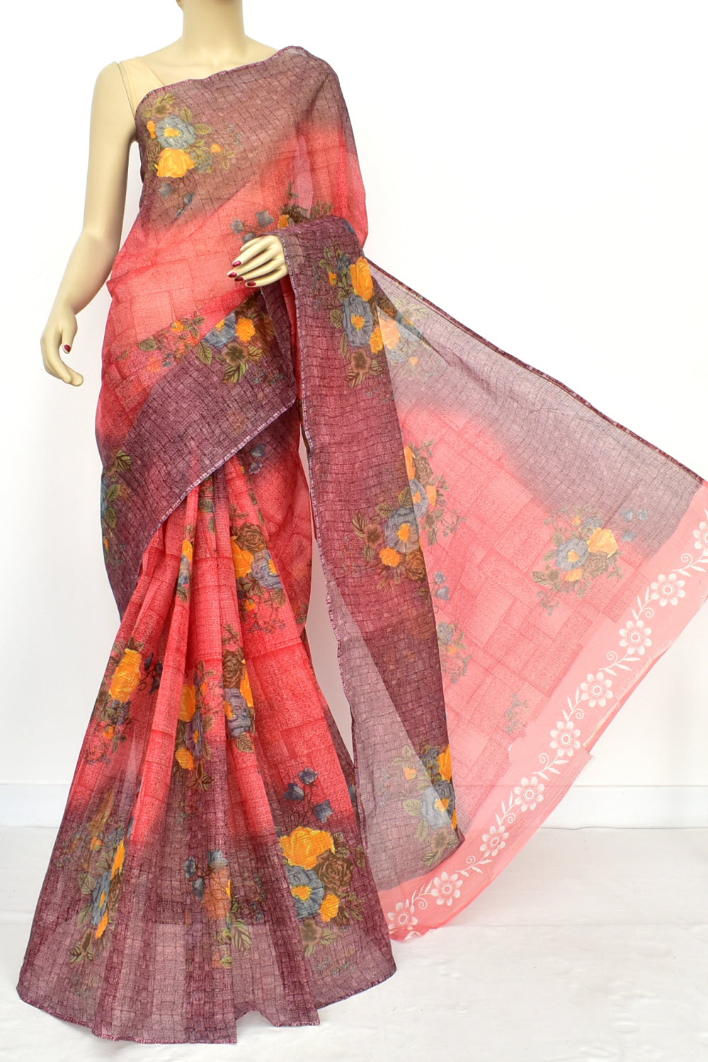 Red Handloom Kota Doria Cotton Saree 15609