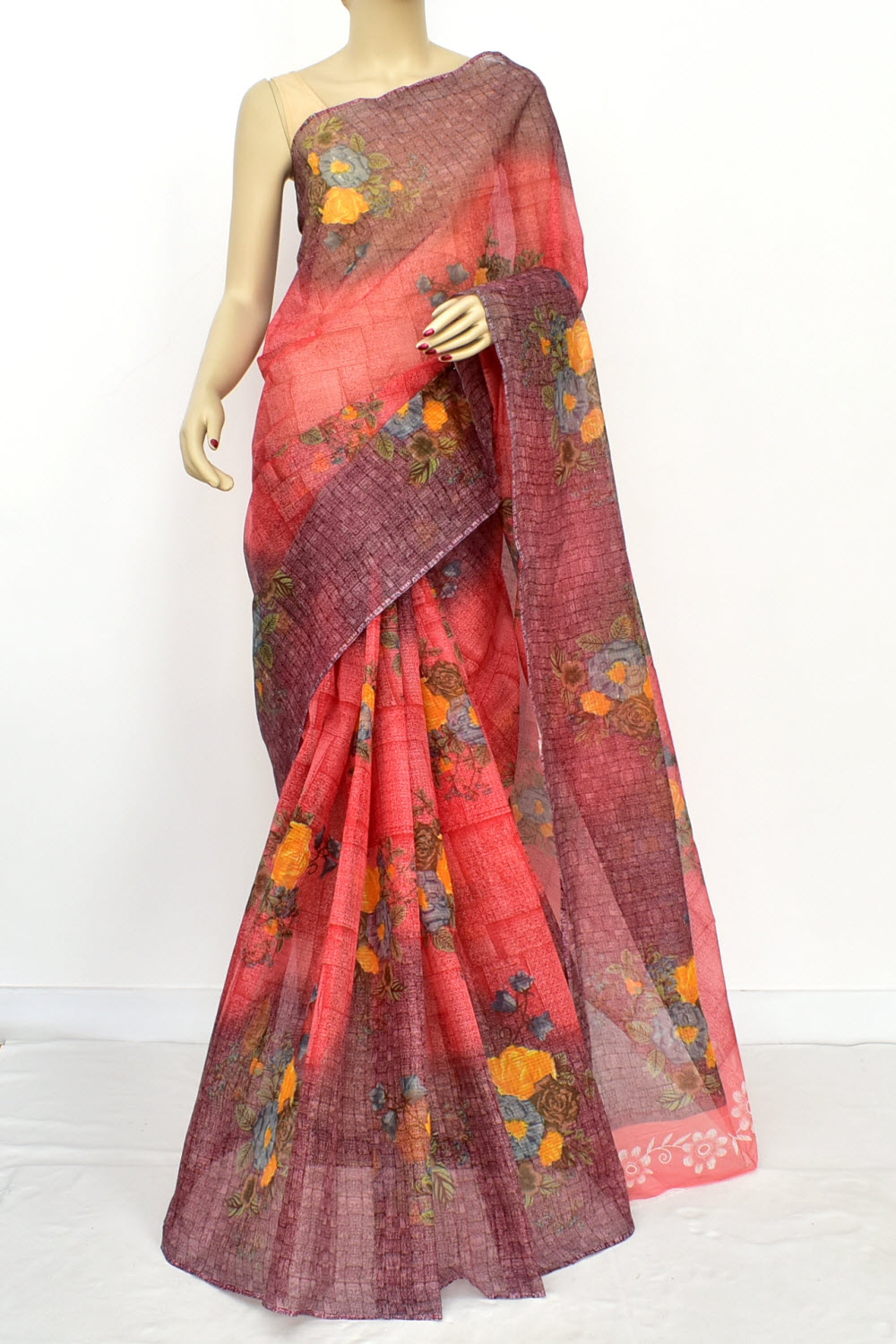 Red Handloom Kota Doria Cotton Saree 15609