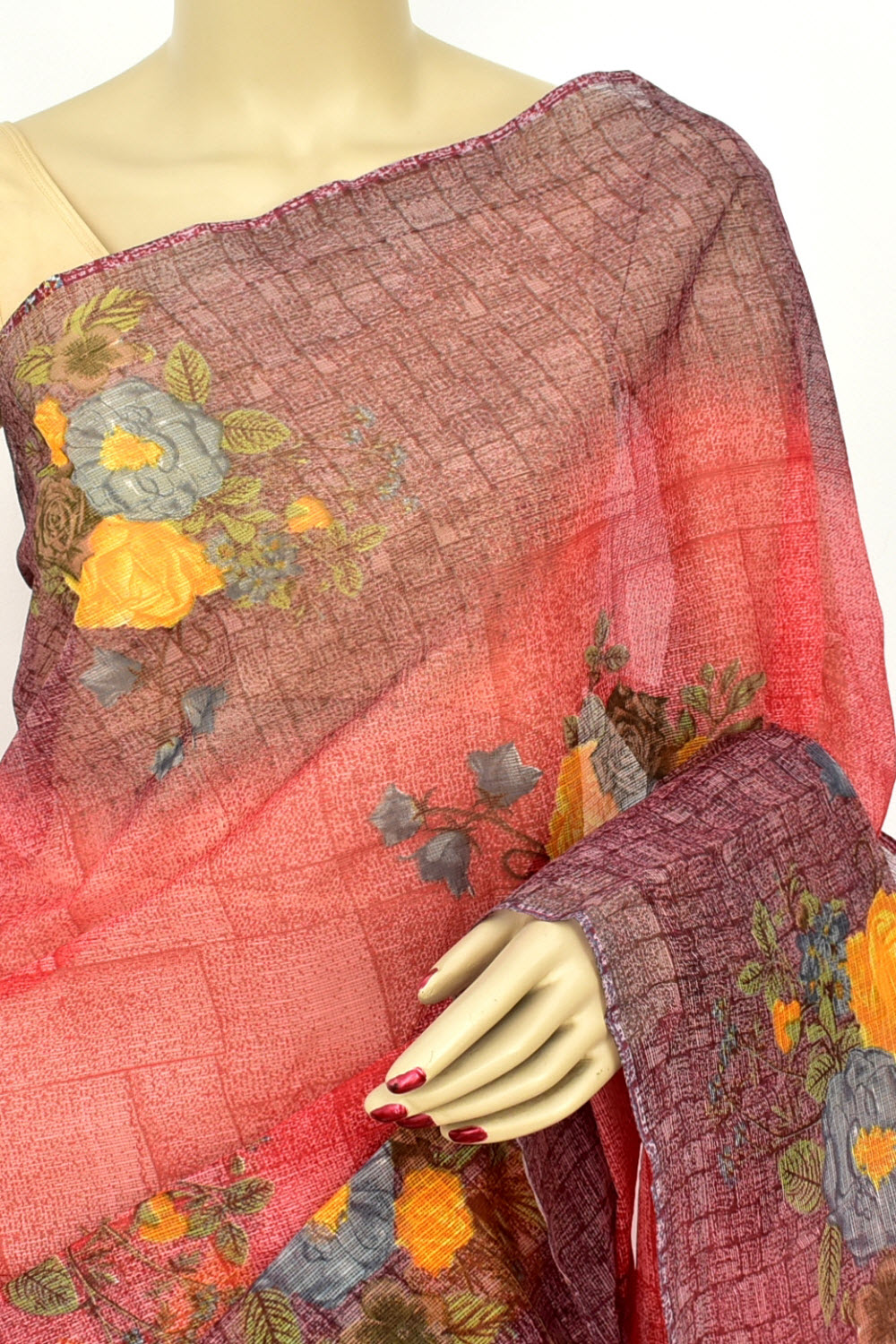 Red Handloom Kota Doria Cotton Saree 15609