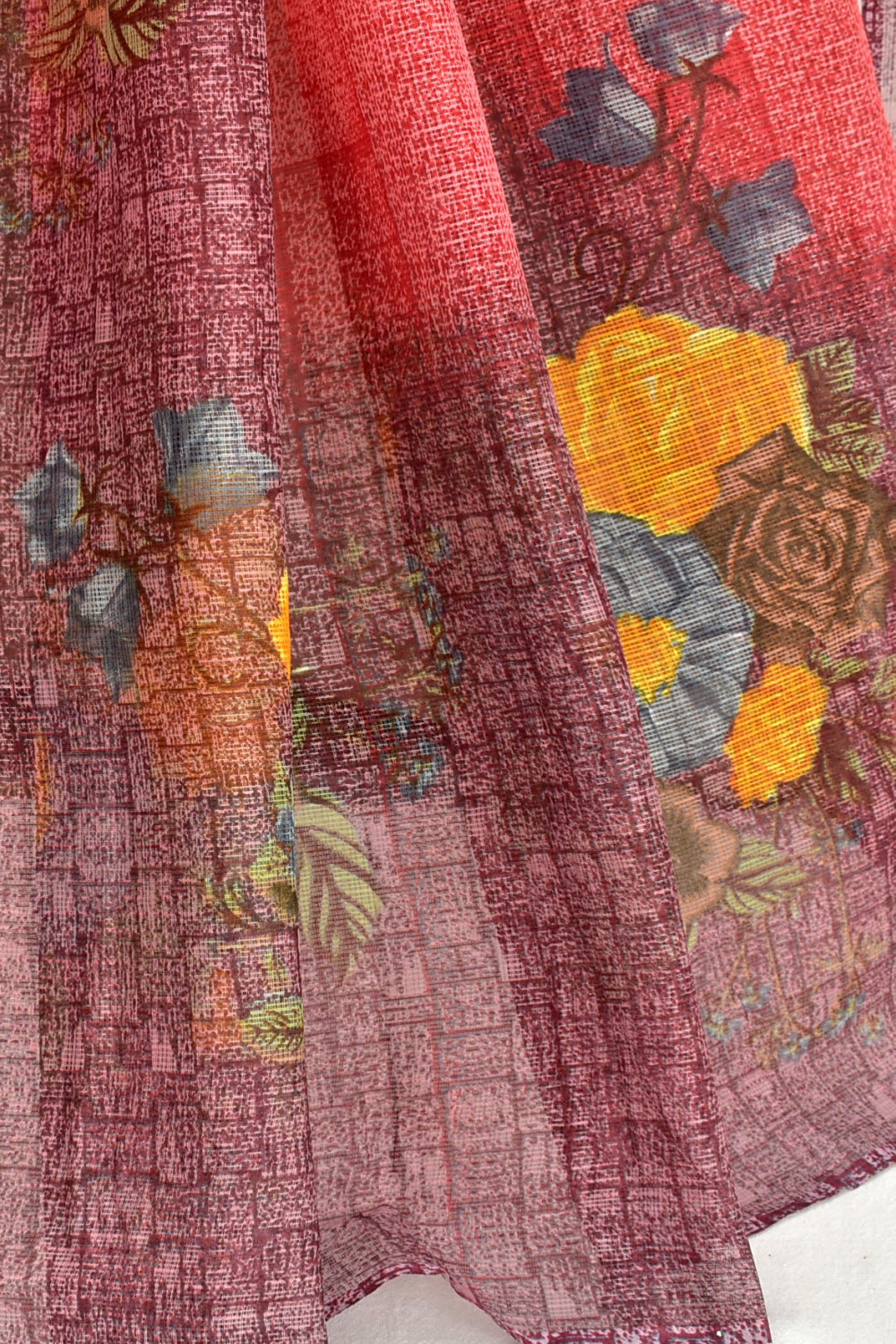 Red Handloom Kota Doria Cotton Saree 15609