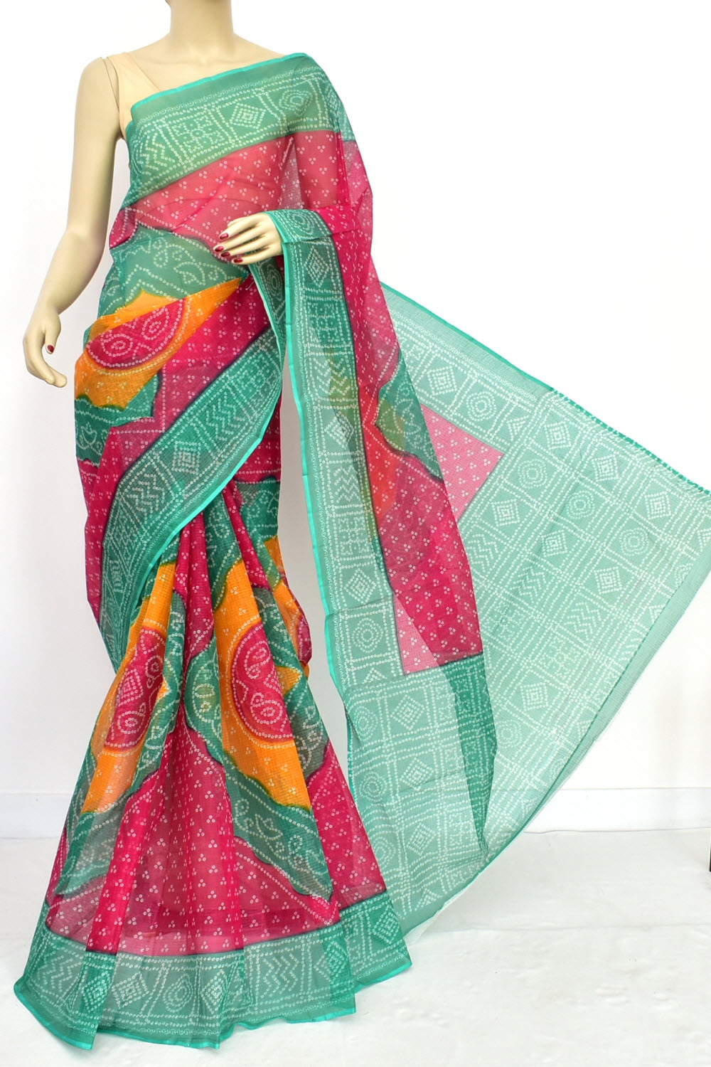 Red-Green Handloom Kota Doria Cotton Saree 15610