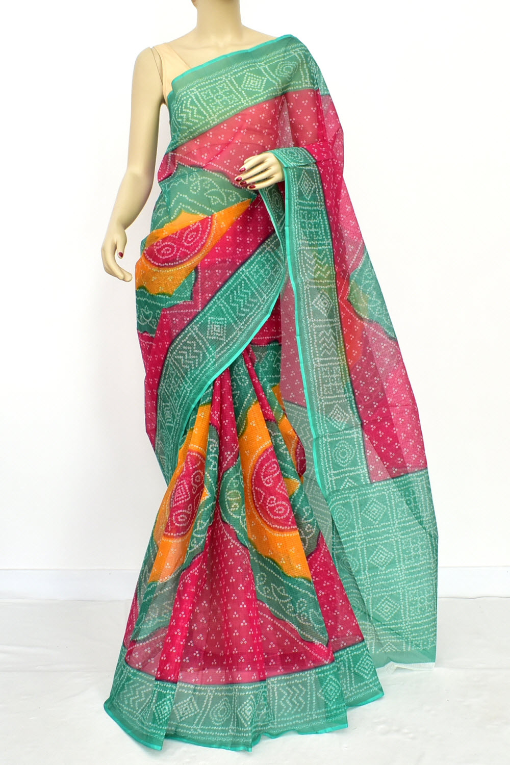 Red-Green Handloom Kota Doria Cotton Saree 15610