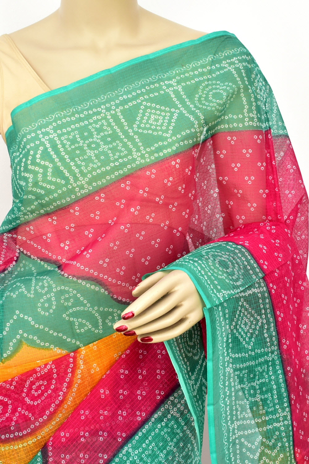 Red-Green Handloom Kota Doria Cotton Saree 15610