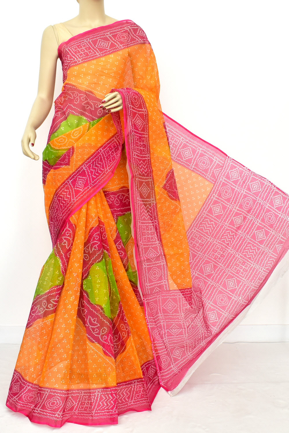 Pink-Orange Handloom Kota Doria Cotton Saree 15611