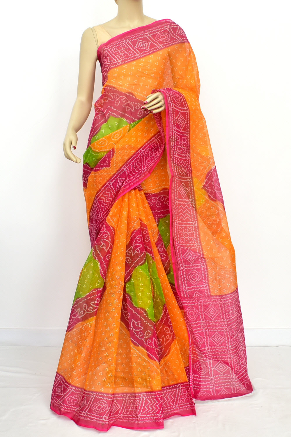 Pink-Orange Handloom Kota Doria Cotton Saree 15611