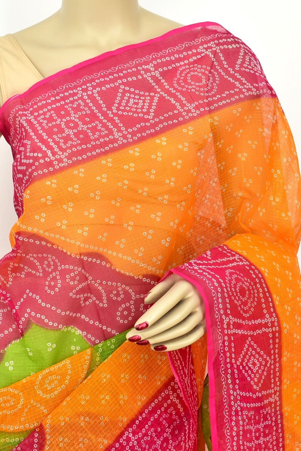 Pink-Orange Handloom Kota Doria Cotton Saree 15611