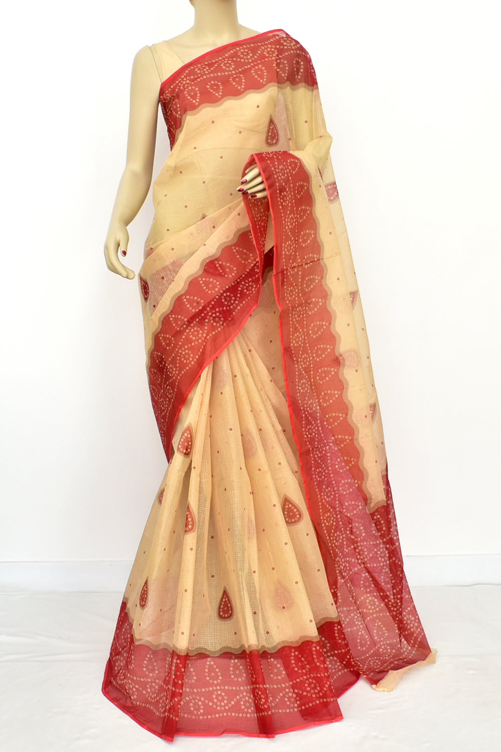 Fawn-Red Handloom Kota Doria Cotton Saree 15613