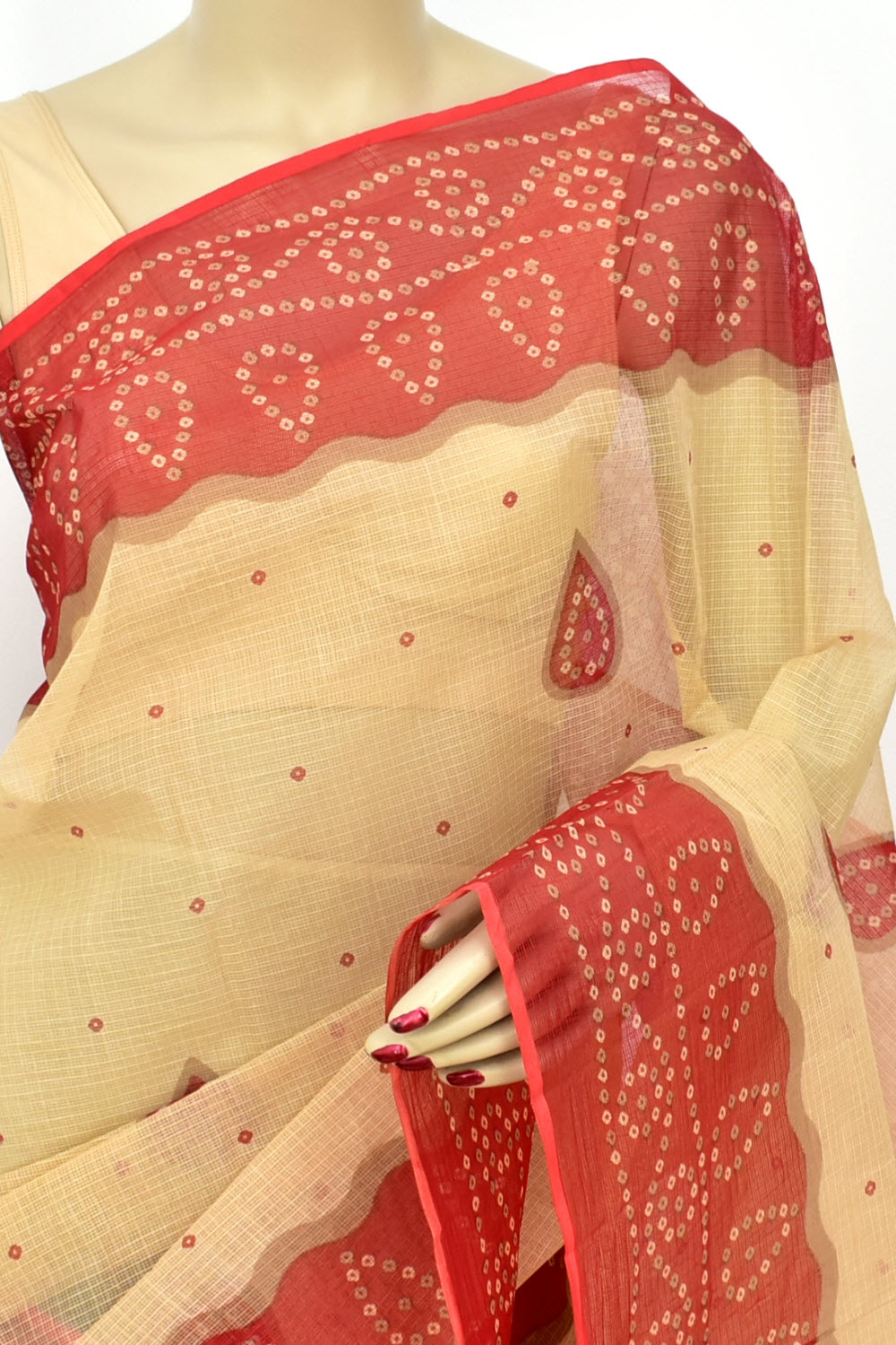 Fawn-Red Handloom Kota Doria Cotton Saree 15613