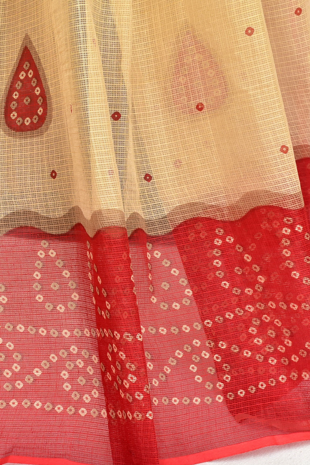 Fawn-Red Handloom Kota Doria Cotton Saree 15613
