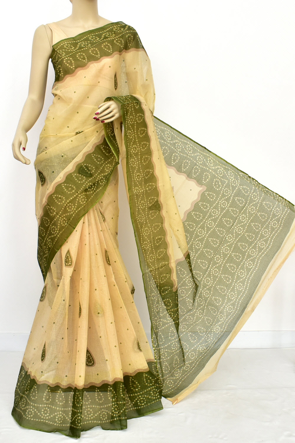 Fawn-Green Handloom Kota Doria Cotton Saree 15614