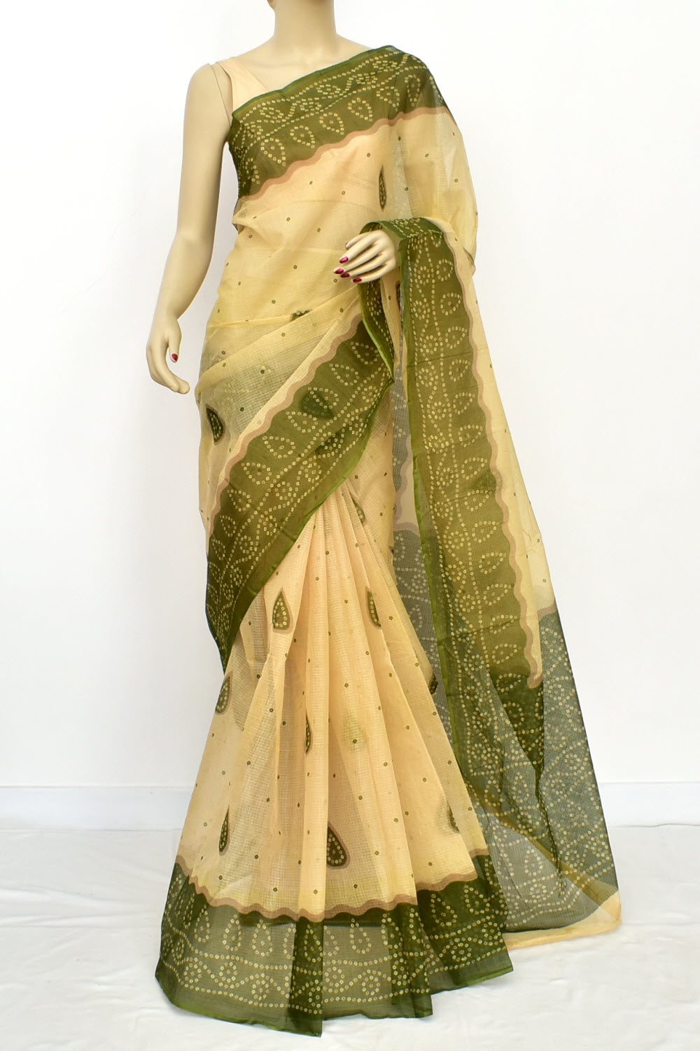 Fawn-Green Handloom Kota Doria Cotton Saree 15614
