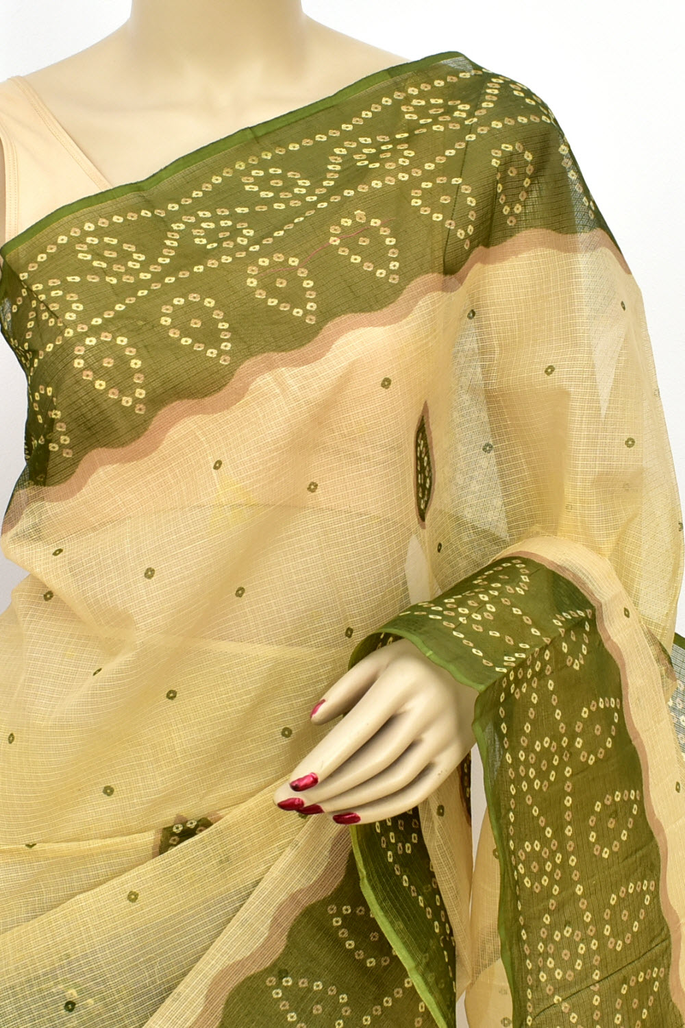 Fawn-Green Handloom Kota Doria Cotton Saree 15614