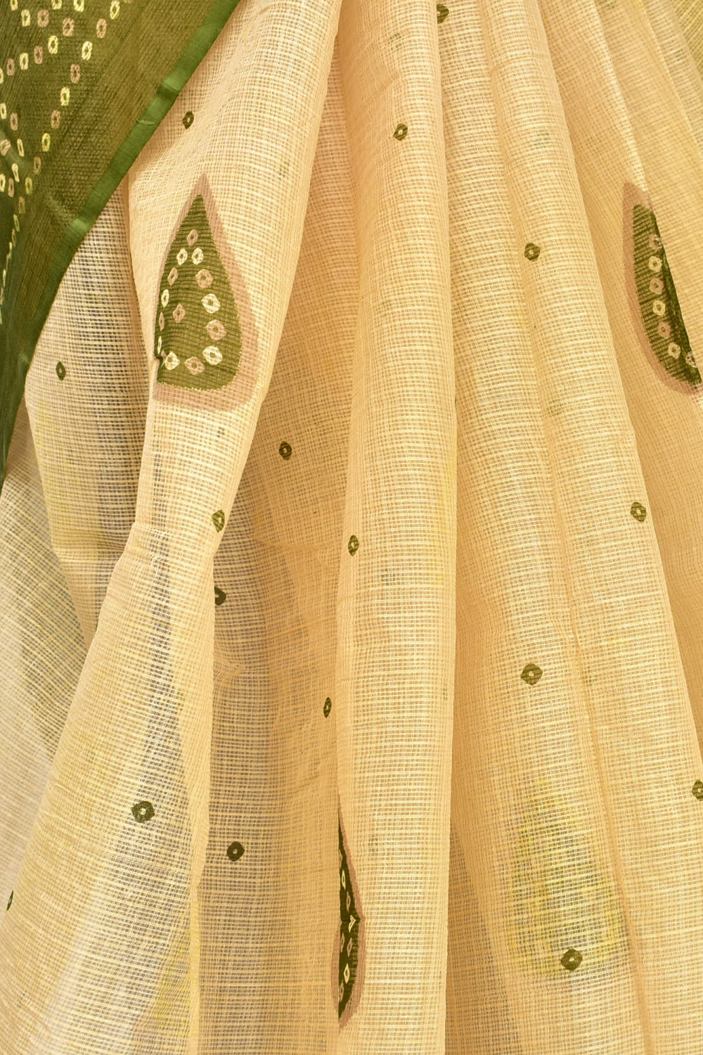 Fawn-Green Handloom Kota Doria Cotton Saree 15614