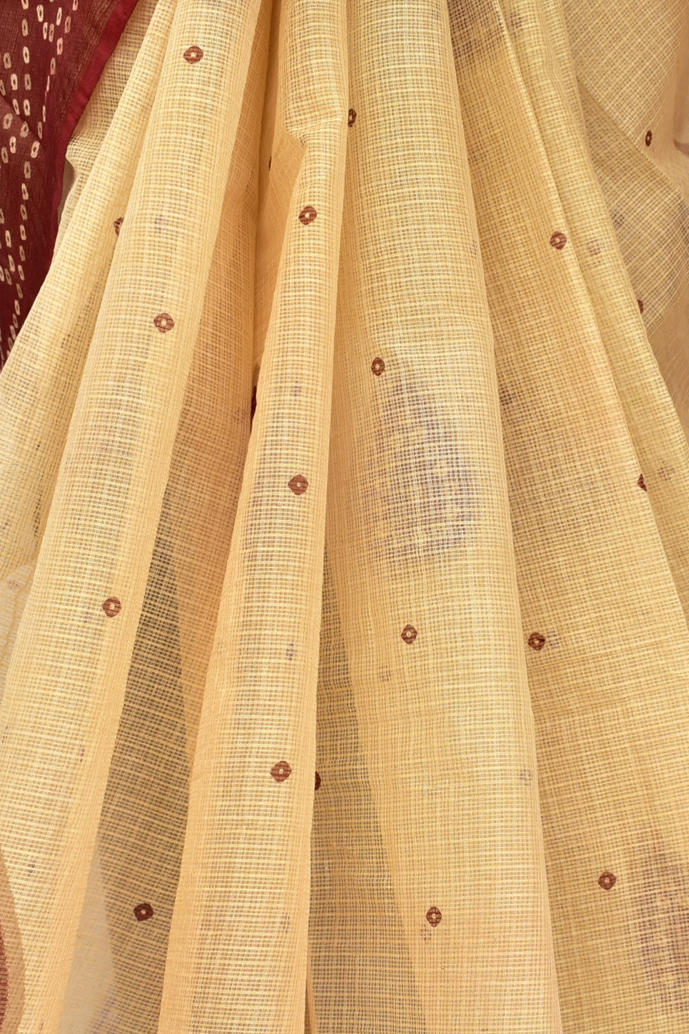 Fawn-Maroon Handloom Kota Doria Cotton Saree 15615