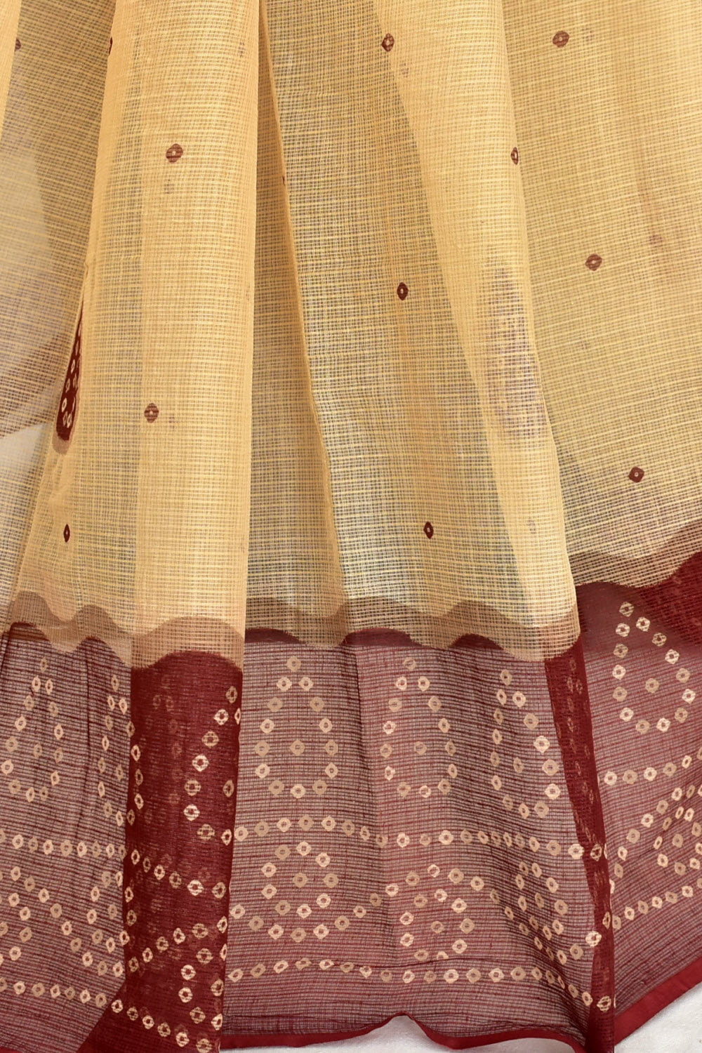 Fawn-Maroon Handloom Kota Doria Cotton Saree 15615