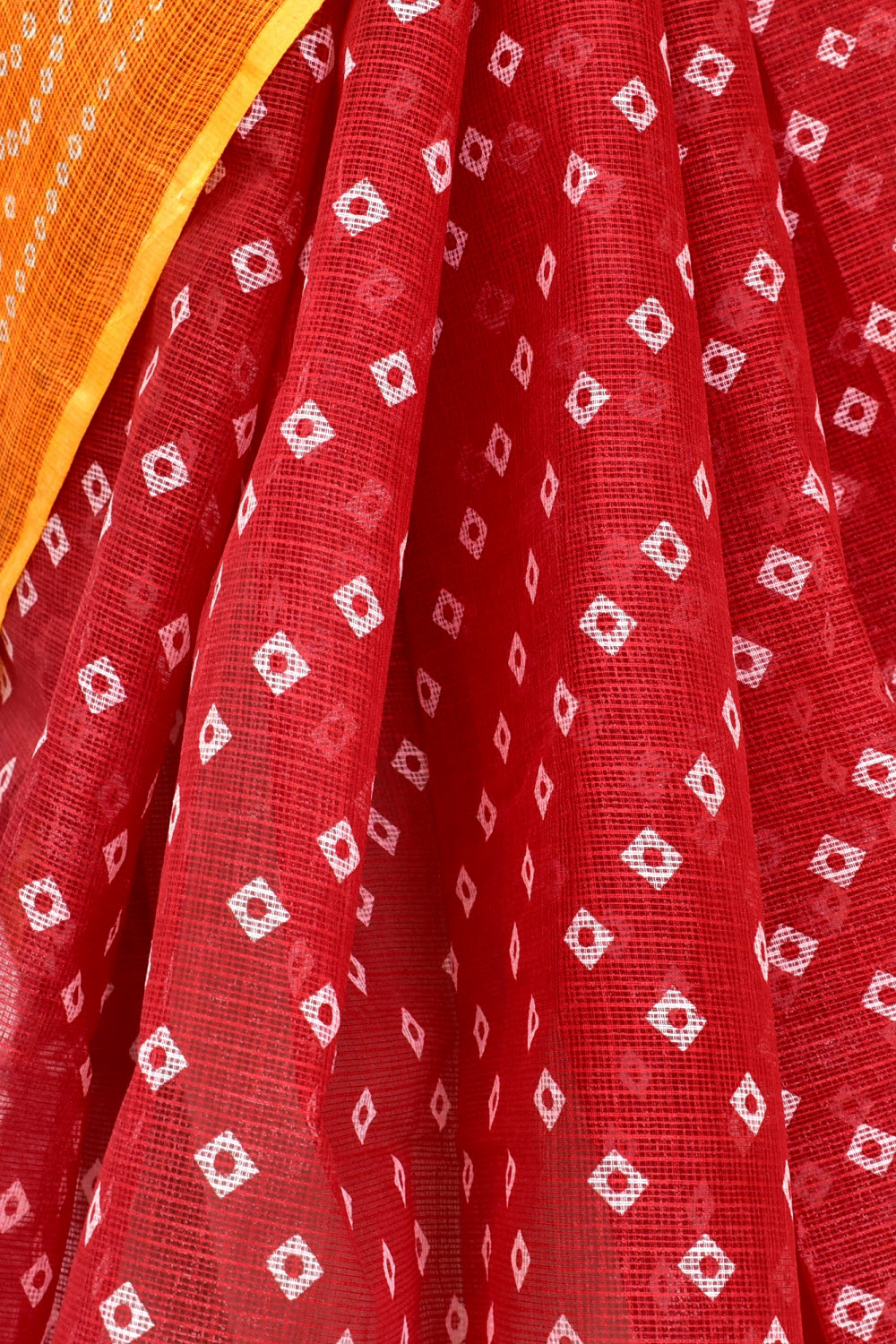 Red-Orange Handloom Kota Doria Cotton Saree 15616