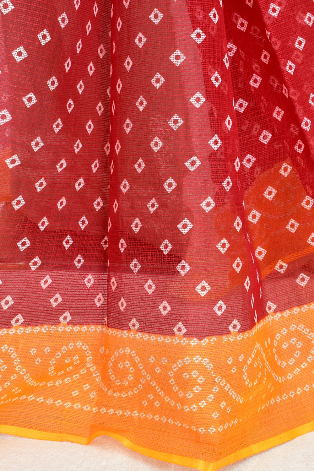Red-Orange Handloom Kota Doria Cotton Saree 15616