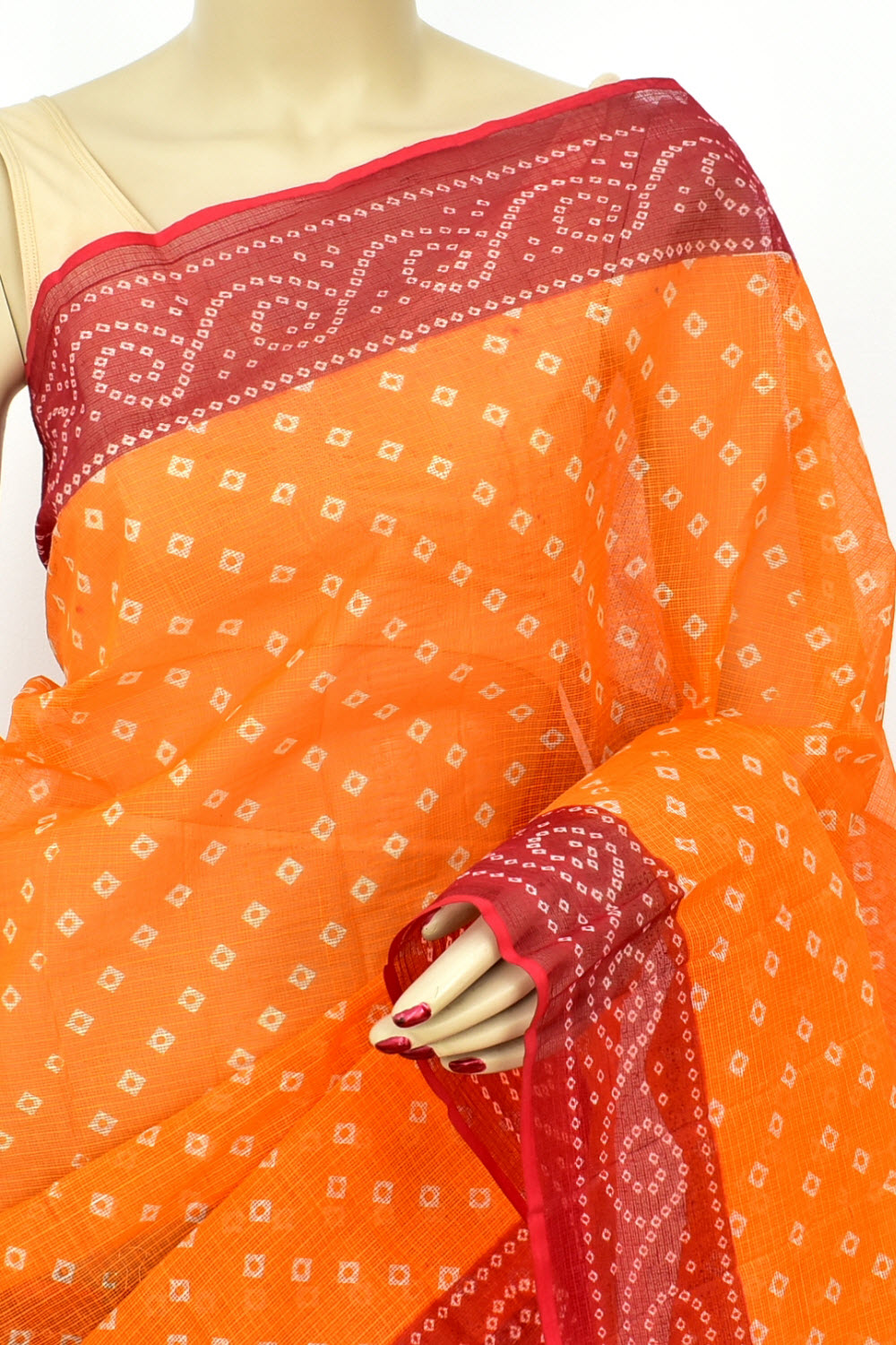 Orange-Red Handloom Kota Doria Cotton Saree 15618