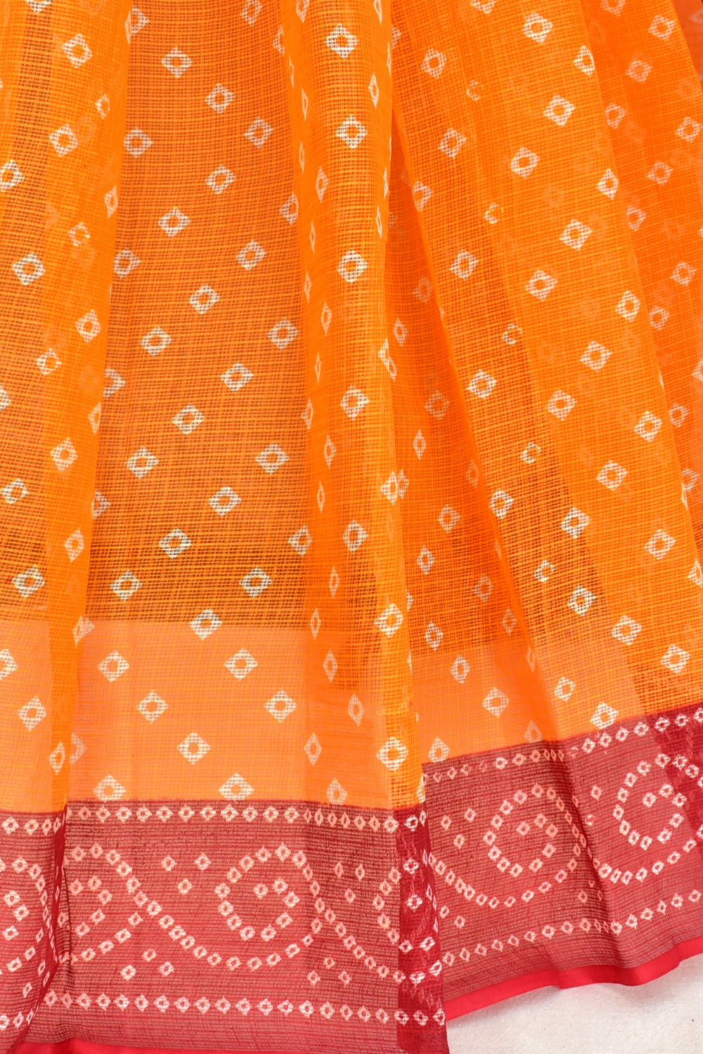 Orange-Red Handloom Kota Doria Cotton Saree 15618