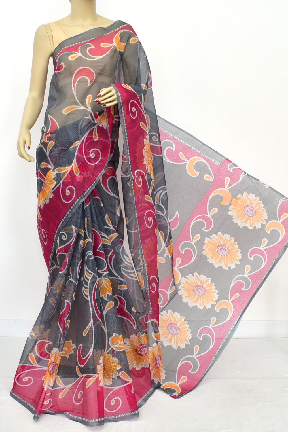 Steel Grey-Pink Handloom JP Munga Doria Cotton Saree 15624