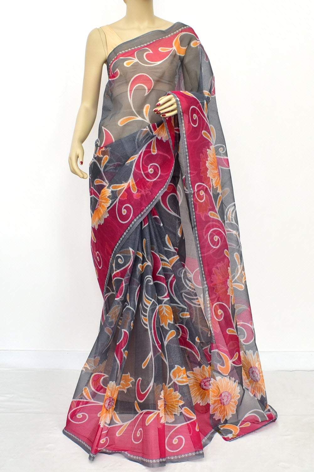 Steel Grey-Pink Handloom JP Munga Doria Cotton Saree 15624