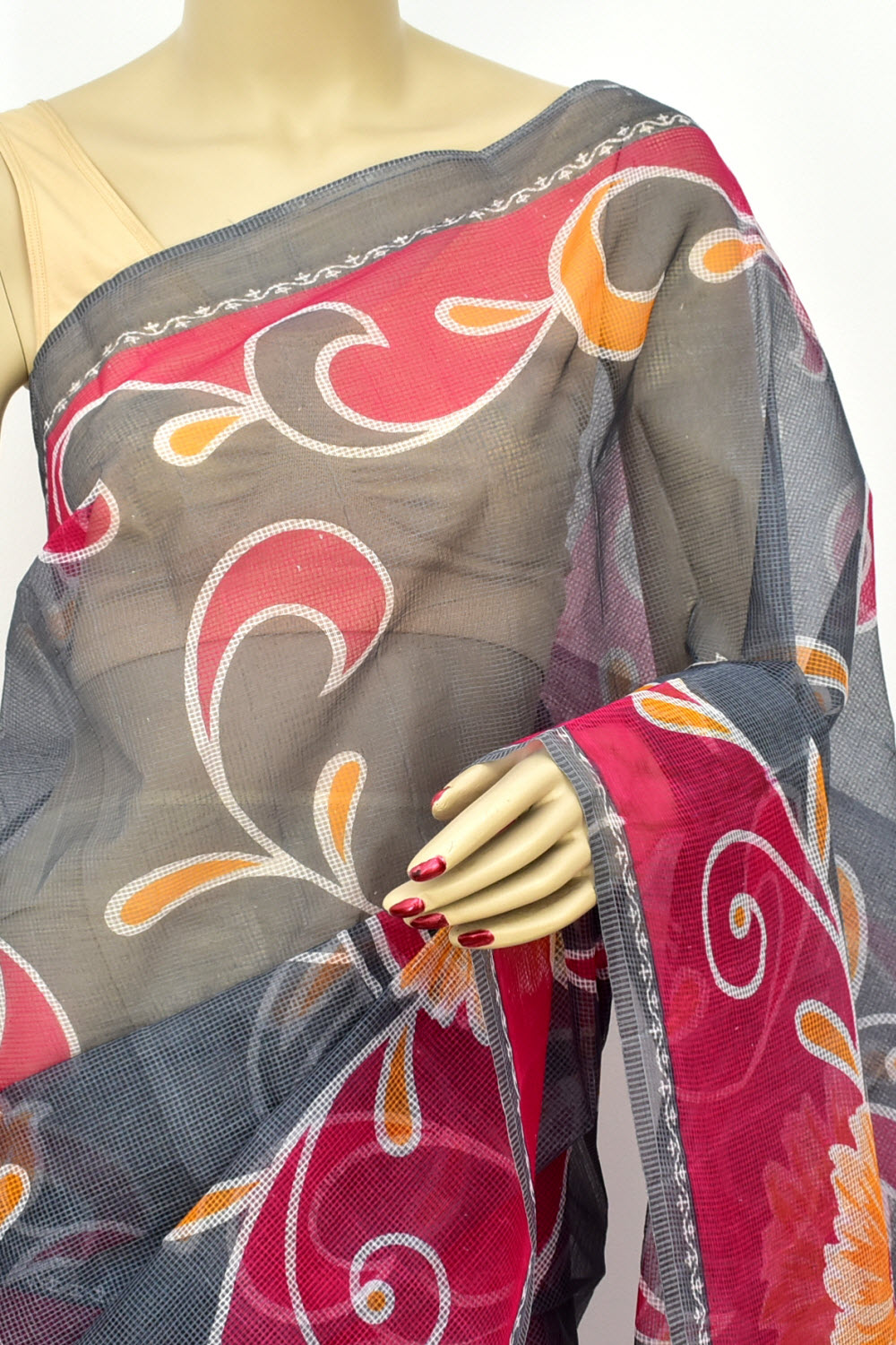 Steel Grey-Pink Handloom JP Munga Doria Cotton Saree 15624