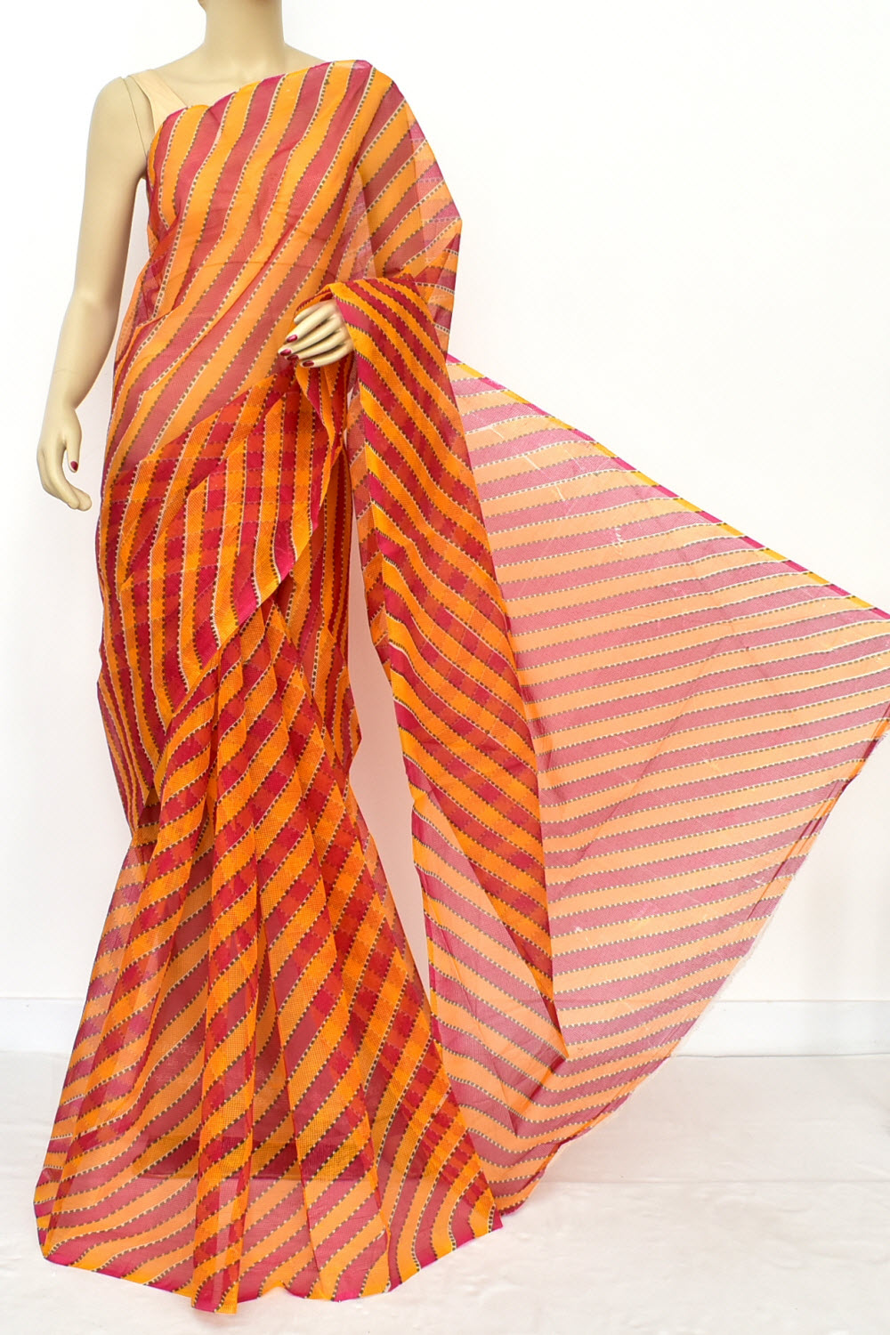 Pink-Yellow Handloom JP Munga Doria Cotton Saree 15625