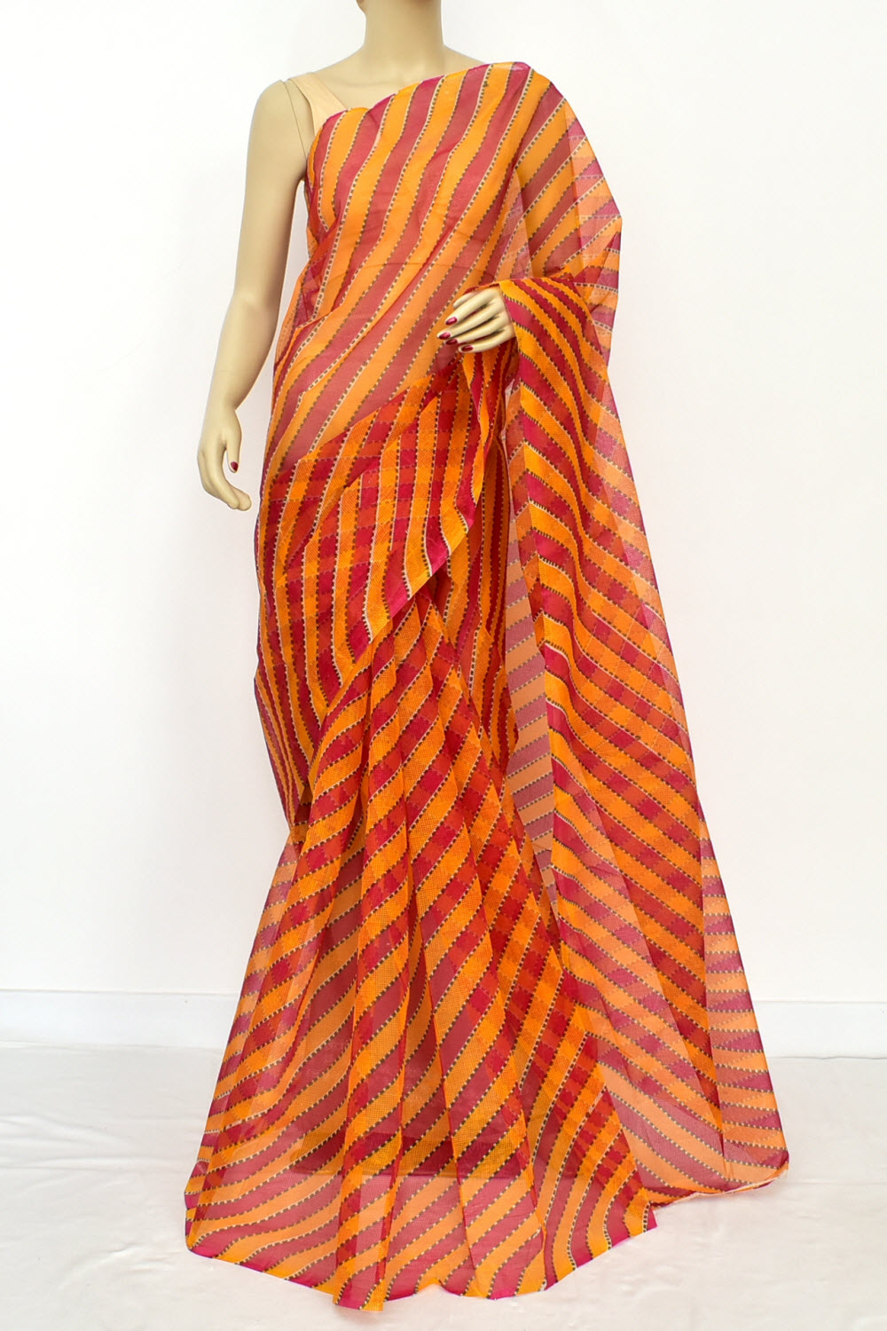 Pink-Yellow Handloom JP Munga Doria Cotton Saree 15625