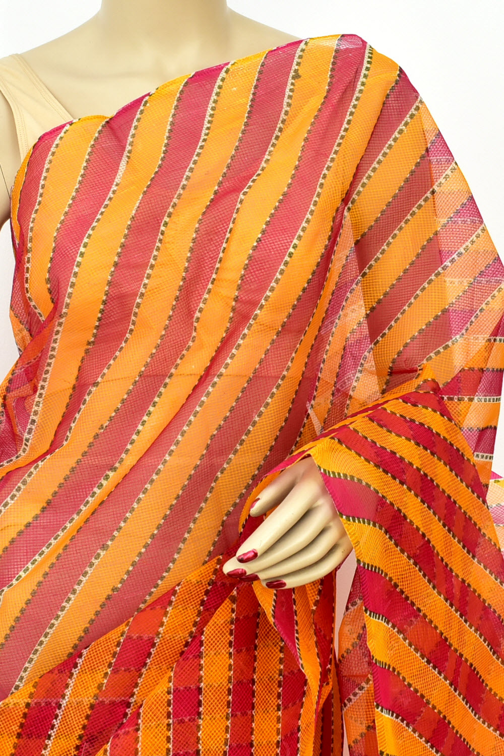Pink-Yellow Handloom JP Munga Doria Cotton Saree 15625