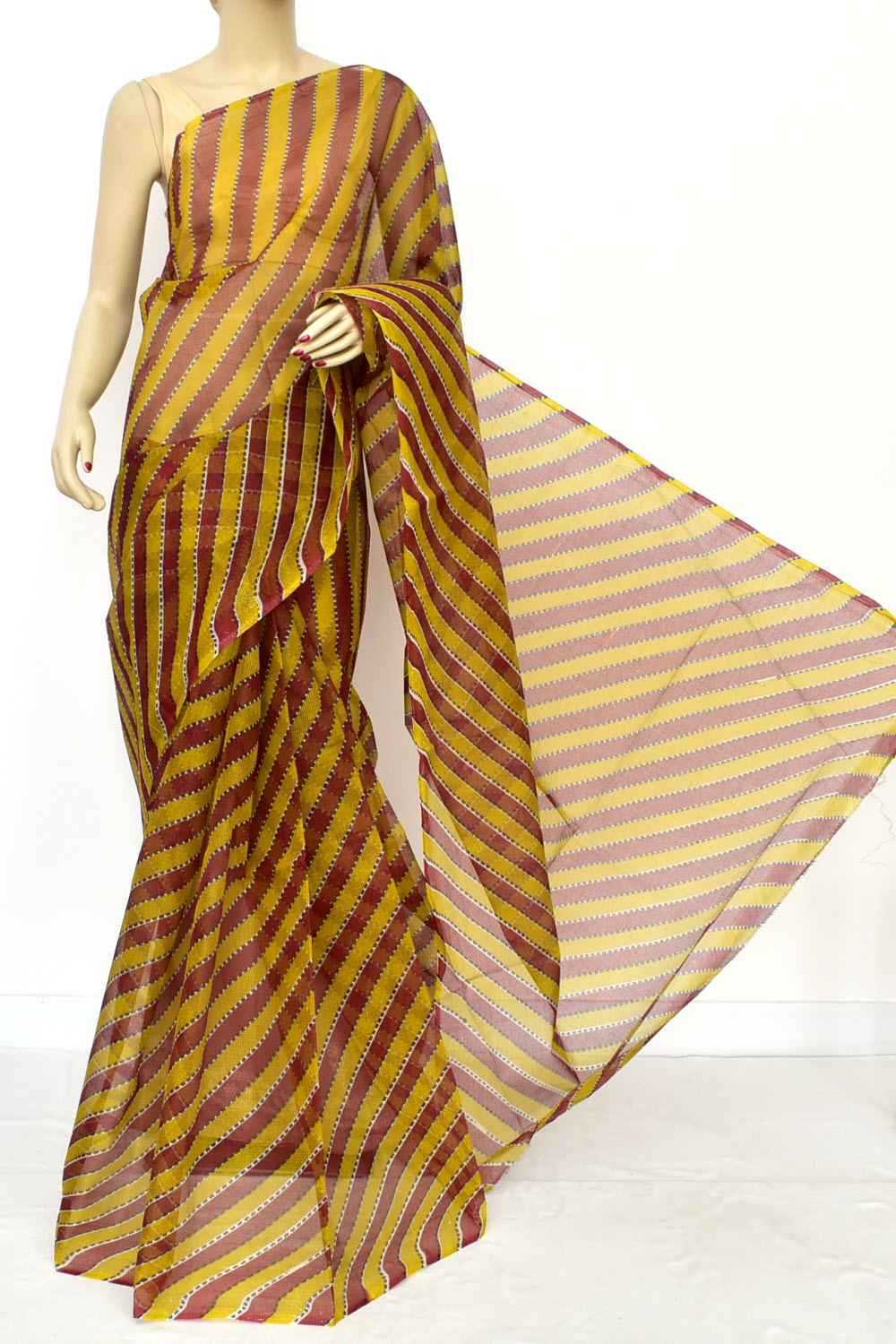 Mehndi Green-Maroon Handloom JP Munga Doria Cotton Saree 15626