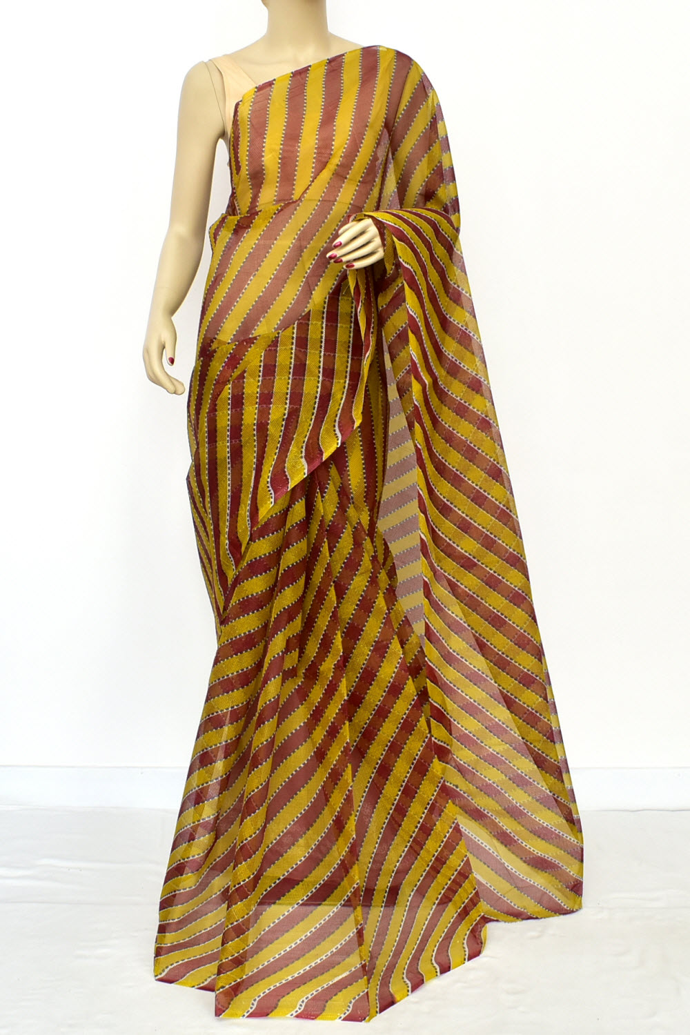 Mehndi Green-Maroon Handloom JP Munga Doria Cotton Saree 15626