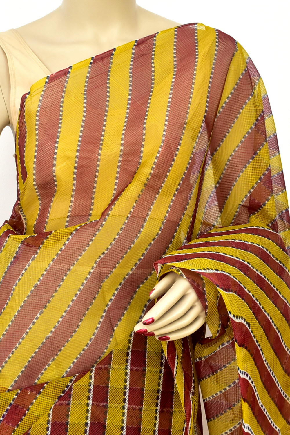 Mehndi Green-Maroon Handloom JP Munga Doria Cotton Saree 15626