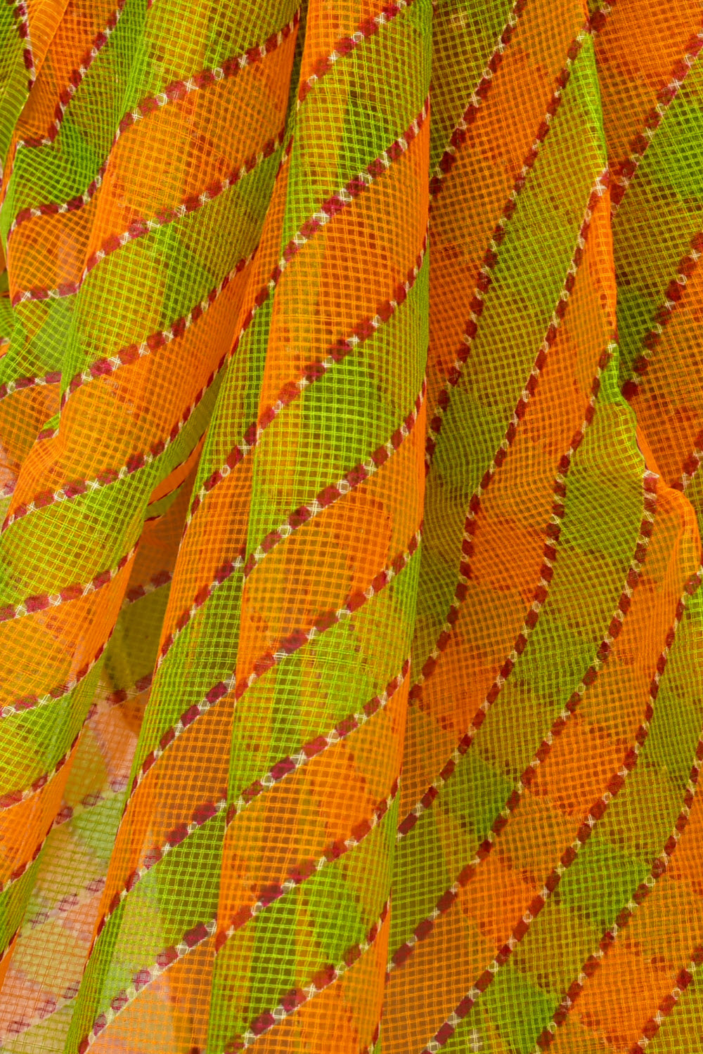 Green-Orange Handloom JP Munga Doria Cotton Saree 15627