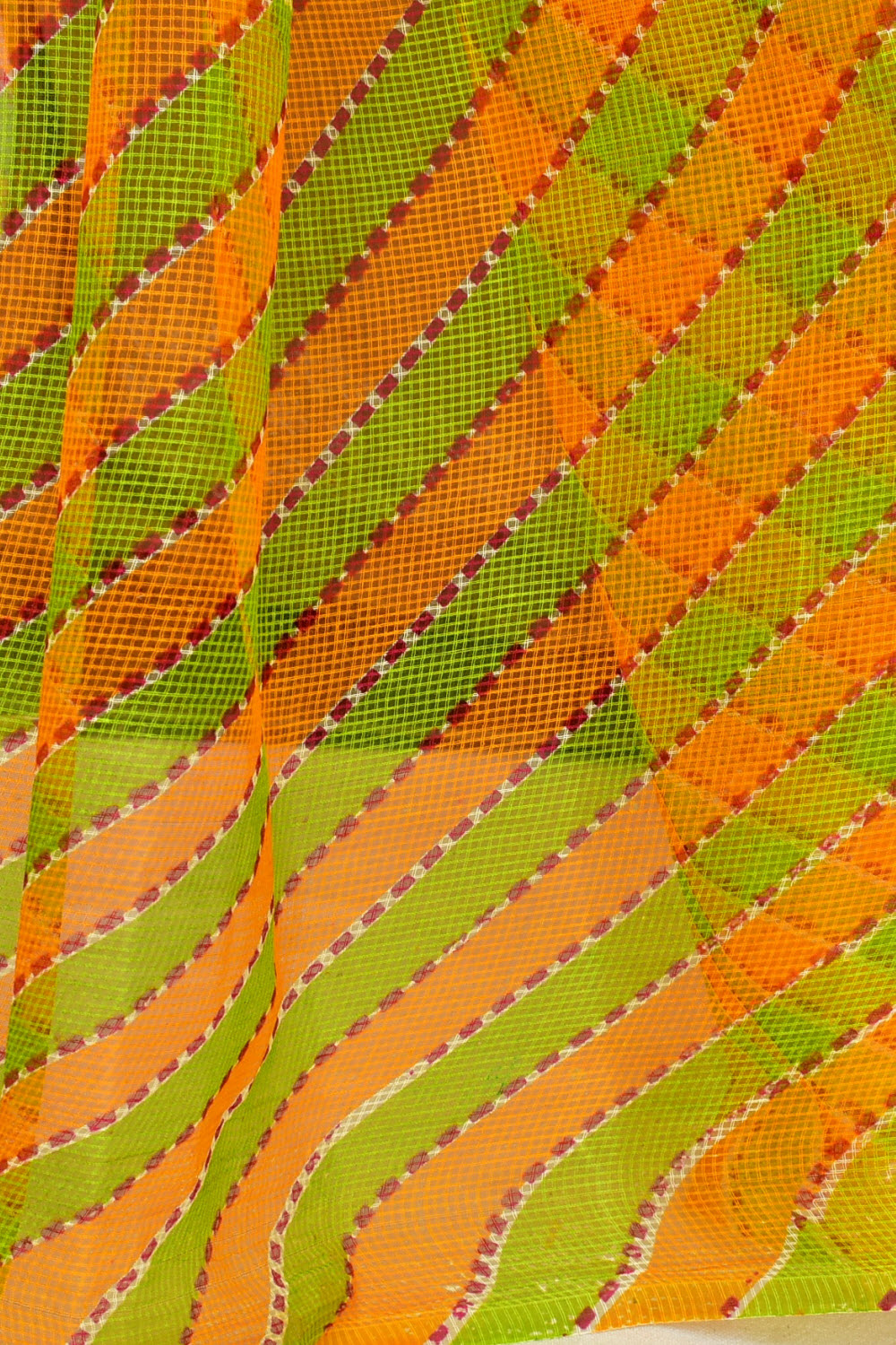 Green-Orange Handloom JP Munga Doria Cotton Saree 15627