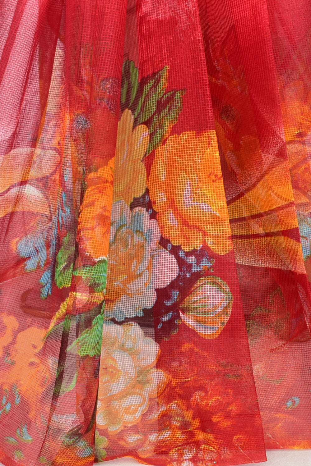 Red Floral Printed Handloom JP Munga Kota Cotton Saree without Blouse 15628