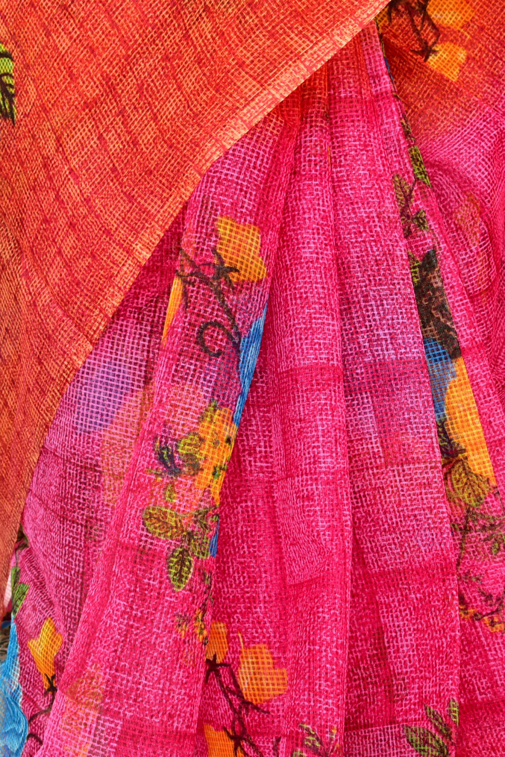 Pink-Red Floral Printed Handloom JP Munga Kota Cotton Saree without Blouse 15630