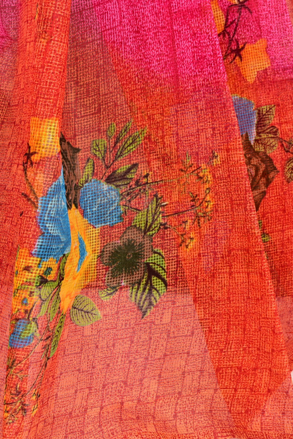 Pink-Red Floral Printed Handloom JP Munga Kota Cotton Saree without Blouse 15630