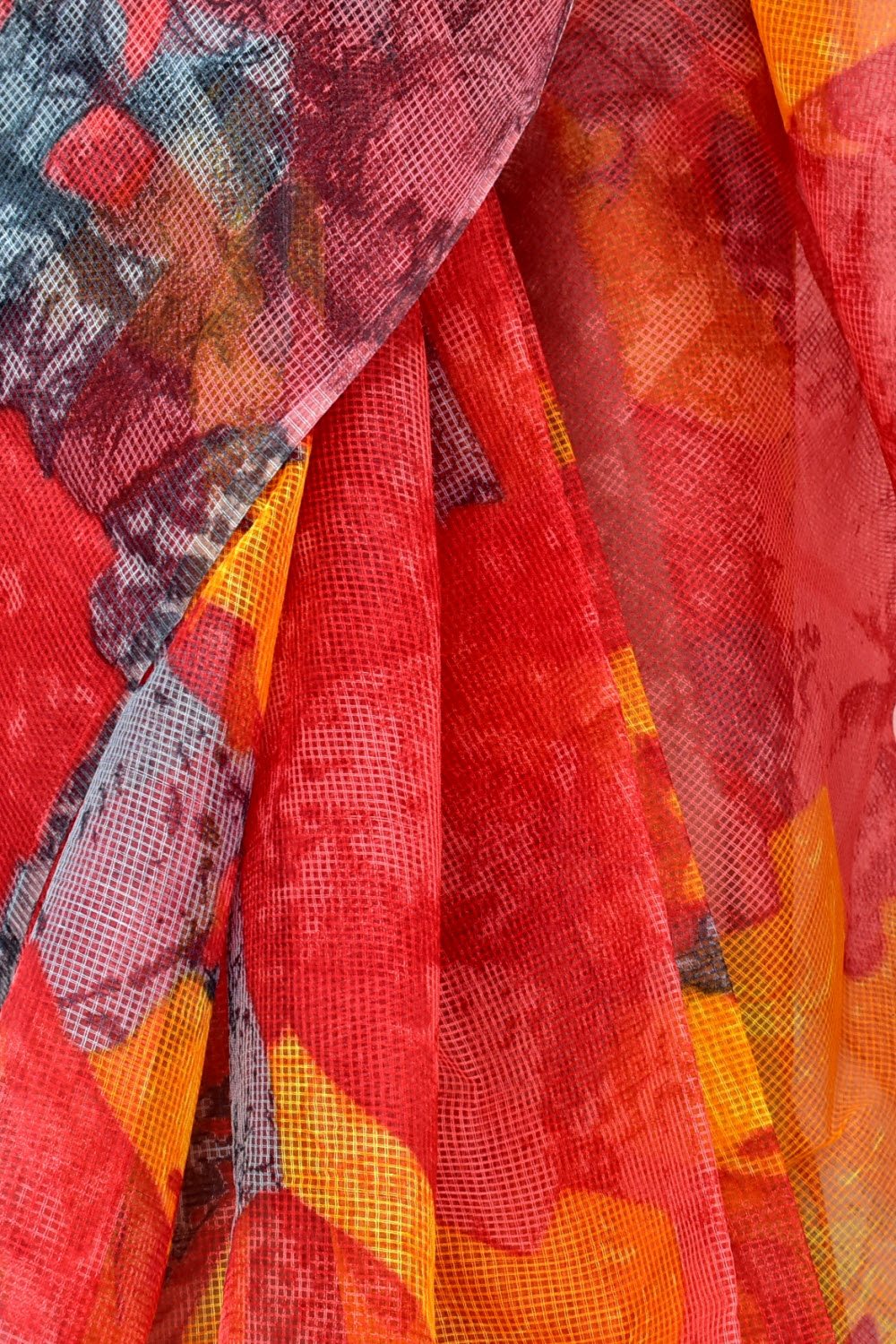 Red-Grey Discharge Print Handloom JP Munga Kota Cotton Saree without Blouse 15633