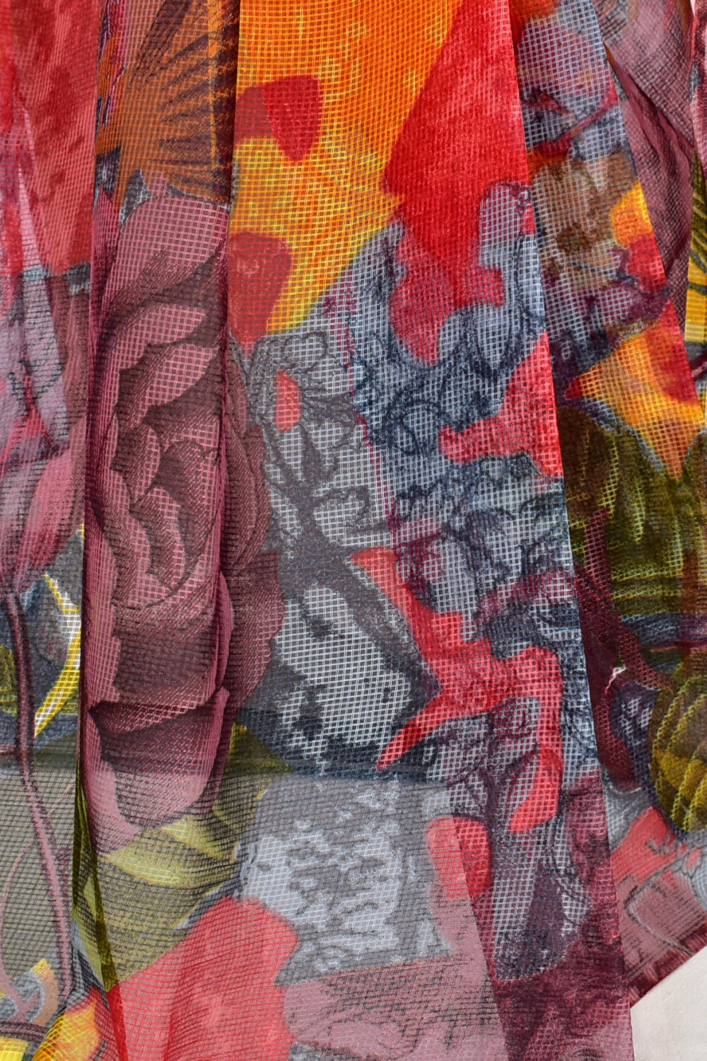 Red-Grey Discharge Print Handloom JP Munga Kota Cotton Saree without Blouse 15633