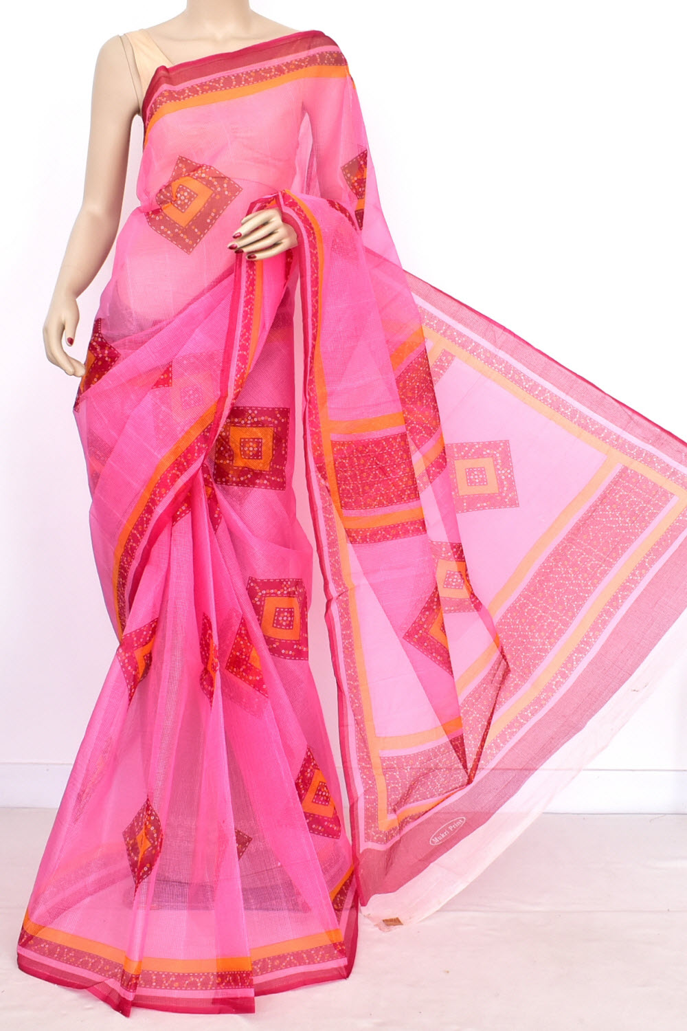 Pink Chunri Print Handloom JP Munga Kota Cotton Saree without Blouse 15634