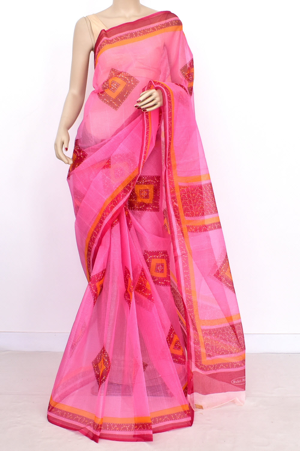 Pink Chunri Print Handloom JP Munga Kota Cotton Saree without Blouse 15634
